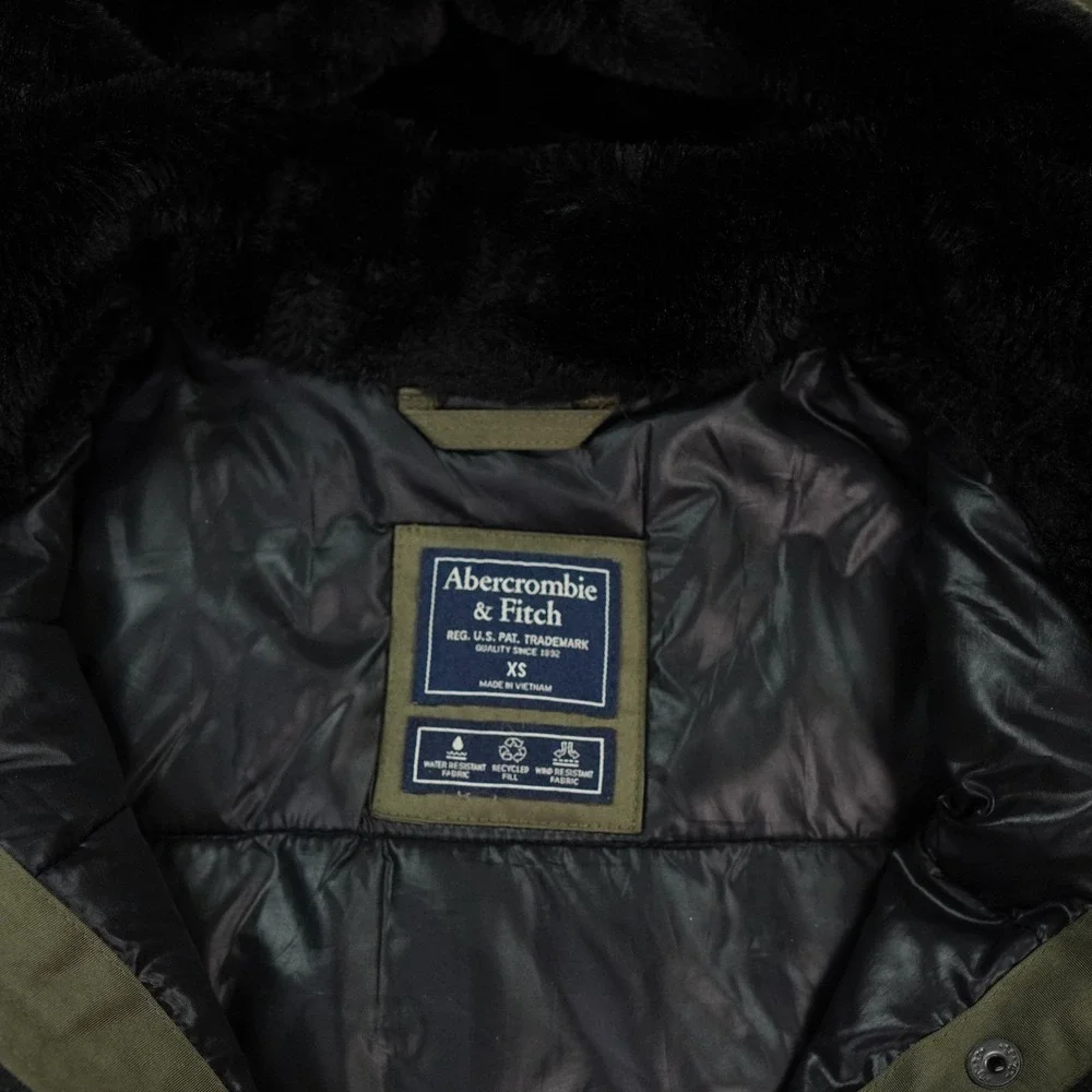 Abercrombie Fitch Jacket Womens XS Olive‎ Green Faux Fur Hooded Puffer Bomber